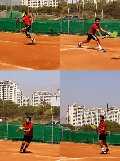 I practice what I preach. This collage captures me in action during a training session on the clay court, demonstrating the footwork, balance, and technique that I teach my students every day. As a coach, I believe in leading by example.