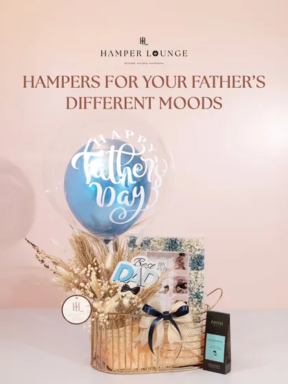 This Father's Day hamper is designed for the many moods of a dad, featuring a personalized photo frame, coffee, and a custom balloon in a stylish wire basket.