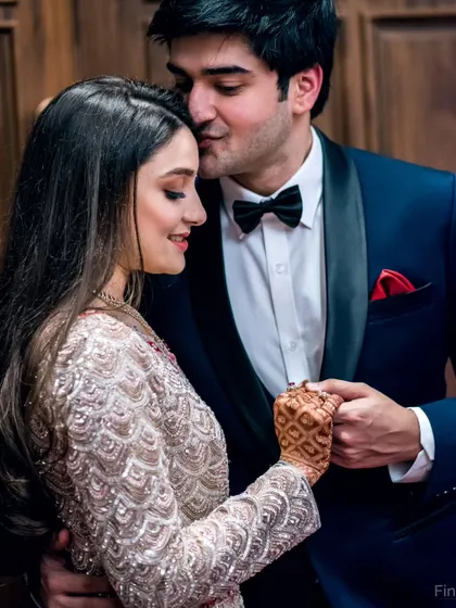 An intimate and tender moment between the couple during their reception, perfect for capturing the romance of the evening.