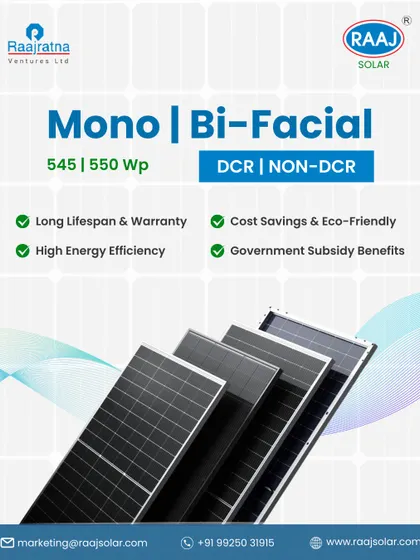 We offer high-efficiency Mono and Bi-Facial panels, available in both DCR and Non-DCR variants. These modules are designed for a long lifespan and high energy output, making them an eco-friendly and cost-effective choice.