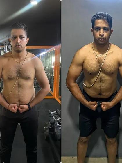 This client is on his way to a new fitness lifestyle. The progress photo shows a stronger, more defined upper body, achieved by focusing on his muscle gain goals.