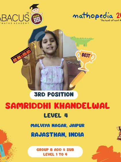 Samriddhi Khandelwal from Jaipur, Rajasthan, securing 3rd Position.