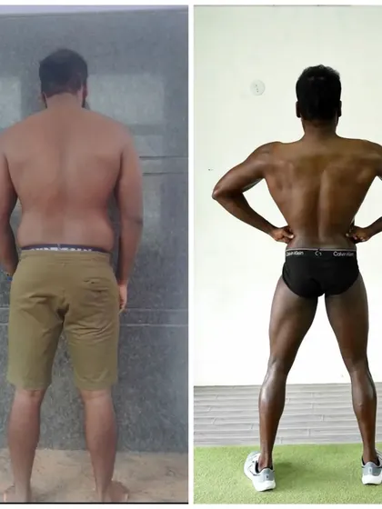 The back transformation of Deepak, showcasing a well-defined V-taper achieved in just 12 weeks.