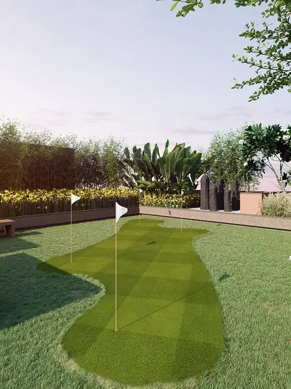 A duplicate view of the mini-golf green, illustrating how recreational features can be seamlessly woven into a rooftop garden design.