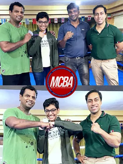 A collage celebrating Vedika's silver medal win at the Maharashtra State Boxing Championships.