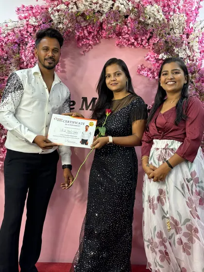 Celebrating the completion of the course with a student in Pune.