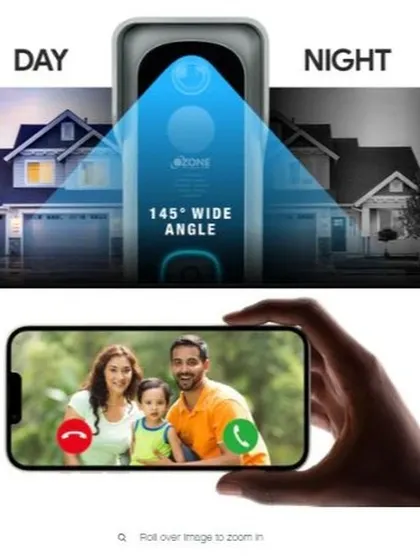 See clearly day or night with the doorbell's 145-degree wide-angle lens. This visual shows how you can receive a high-quality video call on your smartphone, whether it's bright daylight or late at night, ensuring you never miss a visitor.