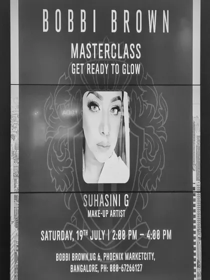 A black and white version of the poster for my Bobbi Brown masterclass. These collaborations are a key part of my journey as a makeup educator.