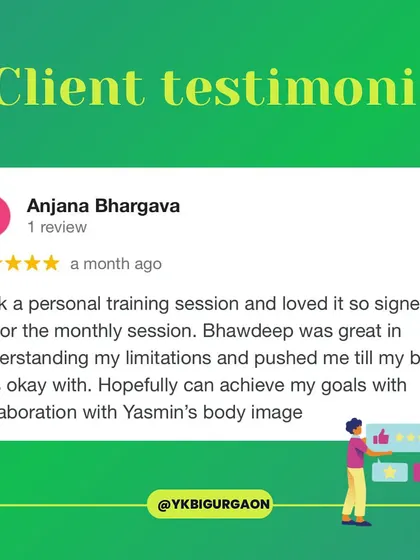 "Took a personal training session and loved it so signed up for the monthly session. [The trainer] was great in understanding my limitations and pushed me till my body was okay with." 