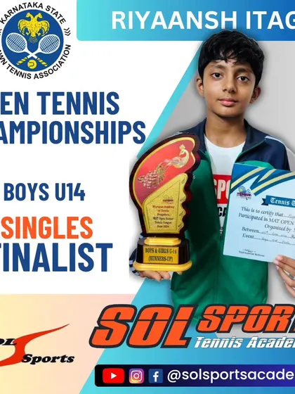 Hearty congratulations to Riyaansh Itagi for reaching the finals in the Boys U14 Singles Open Tennis Championships. His dedication and talent are truly commendable.