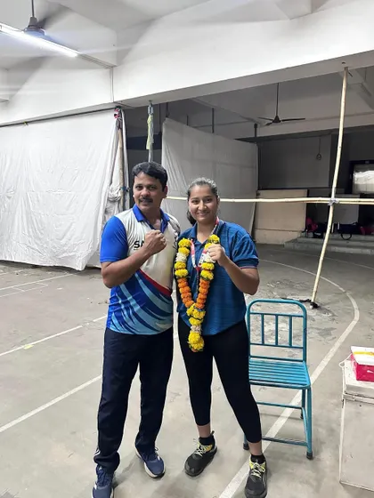 Our head coach with National Champion Prisha Pawar after her victory. She started her journey with us and is an inspiration to all the younger kids in the academy.