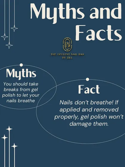Myth vs. Fact: "You should take breaks to let your nails breathe." The truth is, nails don't breathe. As long as they are applied and removed correctly, gel polish is perfectly safe.