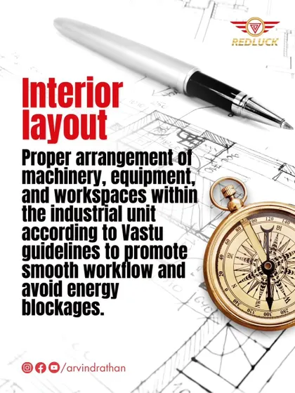 The interior layout of a factory, including machinery and workspaces, must be arranged according to Vastu to promote a smooth workflow.