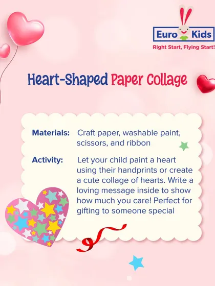 Create a keepsake with this heart-shaped paper collage activity. Using handprints and craft paper, this DIY project is a wonderful way for children to express love and create a special gift.