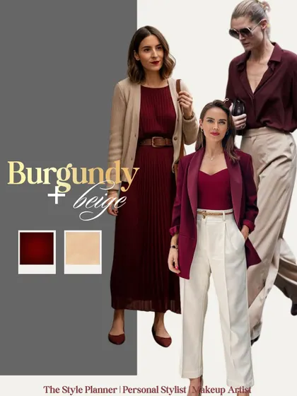 Burgundy and beige is a classic, rich combination that exudes sophistication. It's a perfect choice for creating a polished and timeless work look.