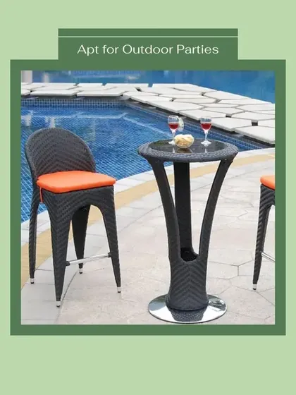 This two-seater bistro-style bar set is ideal for a poolside or a balcony with a view. The compact design doesn't take up much space, but still provides a stylish and comfortable spot for drinks and conversation.