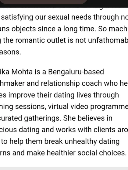 This snippet from the India Today article introduces my work. I help singles improve their dating lives through coaching, virtual programs, and curated gatherings, focusing on conscious dating and healthier social choices.