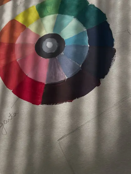 The finished color wheel from one of my practice sessions. This simple exercise represents my journey as a self-taught artist, from drawing mangoes with my mom to choosing this path full-time. It's a reminder of my 'becoming'.