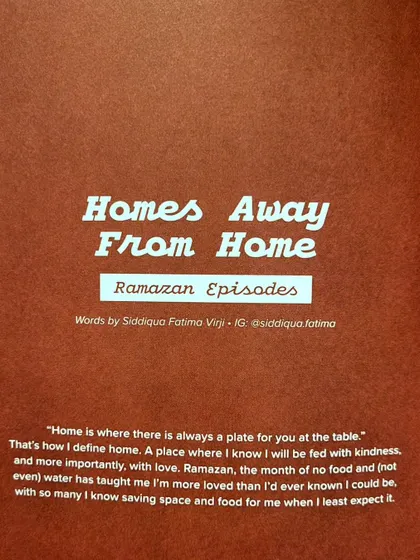 An excerpt from a Ramazan story in the book: "Home is where there is always a plate for you at the table."