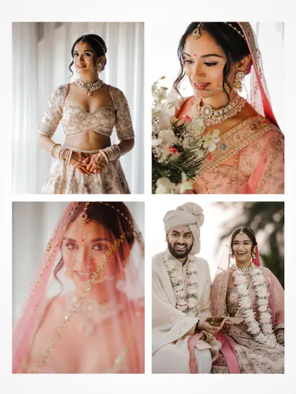 A collage of happy moments from a wedding day, including portraits and ceremony shots.