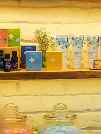 Glowing skin starts with the magic of nature. My retail shelves are always stocked with the full range of Blossom Kochhar Aroma Magic products for you to explore.