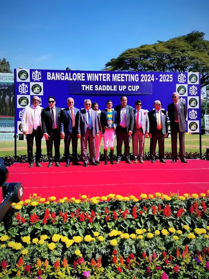 The winning team of Elveden at the presentation ceremony for The Saddle Up Cup.