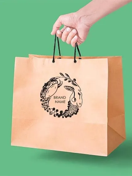 A brand's identity extends to its physical presence. This is a sample of sustainable packaging, a shopping bag made from FSC certified recycled heavy paper, demonstrating my commitment to creating eco-friendly brand assets without compromising on quality.