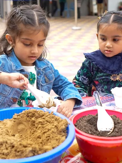 A sand and soil sensory play station at the mermaid party. These activities are great for tactile learning and creative expression, even with an underwater theme.