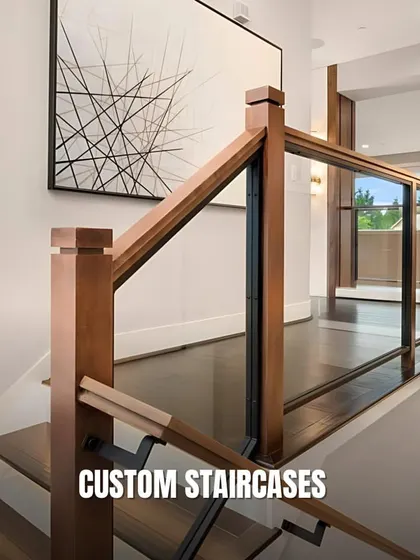 A custom staircase can be a stunning architectural feature. This example combines wood and glass for a modern and transparent look that enhances the sense of space.