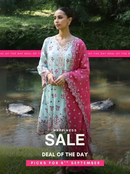 A deal of the day you can't miss. This pastel blue and pink kurta set is a dreamy and romantic choice for any occasion.