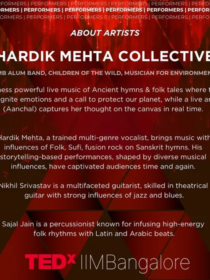 The official performer announcement for TEDx IIM Bangalore. It was an honor to be featured alongside other talented artists for this event.