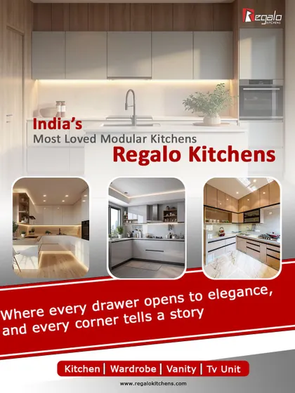 We are India's most loved modular kitchen brand. This ad shows a collage of our elegant designs, reminding you that with us, every drawer opens to elegance and every corner tells a story.