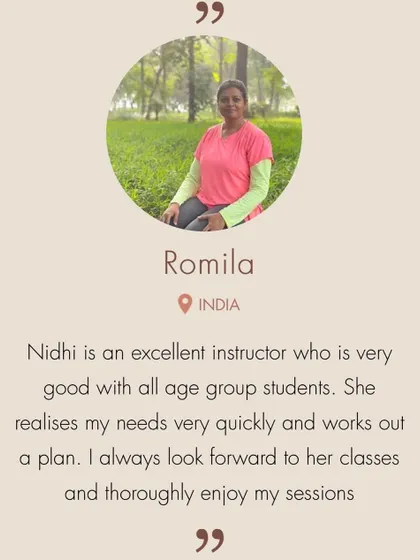 Romila's testimonial speaks to my ability to work with all age groups and quickly understand individual needs to create a suitable plan. I believe yoga is for every body.