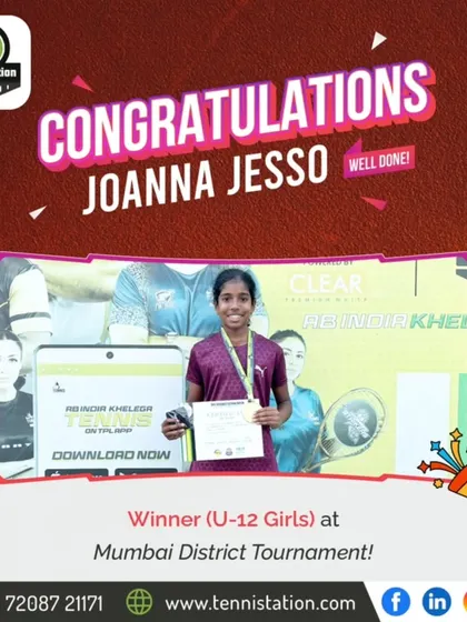 Celebrating Joanna Jesso, the winner of the U-12 Girls title at the Mumbai District Tournament. We proudly organize these events to give young talent a platform to shine.