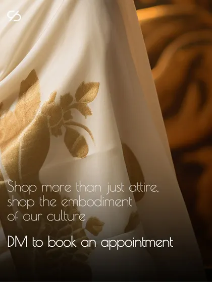 Shop more than just attire, shop the embodiment of our culture. A close-up of the gold brocade work on a traditional Onam saree.