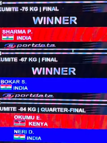 A close-up of the scoreboard showing the decisive victory for my son Pranay. This is the level of performance we train our athletes to achieve.