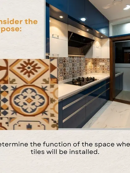Always consider the purpose of the space when choosing tiles. For a kitchen backsplash, you need tiles that are durable, easy to clean, and add a touch of personality, like these beautiful patterned ones.