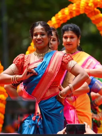 More images from our vibrant Andhra-Telangana style folk dance procession for the Ganesha festival, filled with color, devotion, and community spirit.