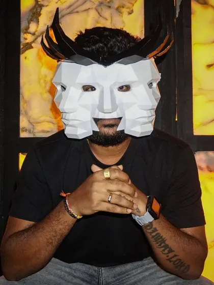 Sometimes you have to wear a different face. A creative shot with my multi-faced mask, ready for any inquiry.