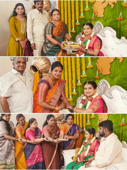 More beautiful moments from a traditional baby shower. This collage shows the various rituals and the joy shared among family members as they bless the expectant mother.