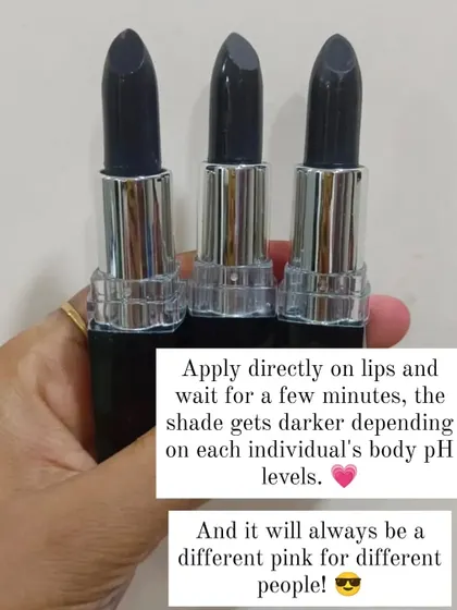My color-changing pH lipstick reacts to your body's chemistry to create a unique pink shade just for you. Apply it directly and wait a few minutes to see the magic.