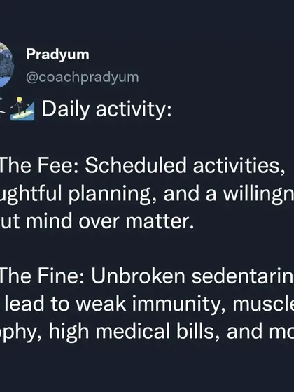 This series expands on my "Fee vs. Fine" philosophy. For everything from improved strength to good mobility, there's an upfront cost (the fee) and a long-term consequence (the fine). Paying the fee of initial soreness and battling inertia is always cheaper than paying the fine of weakness and injury later in life.