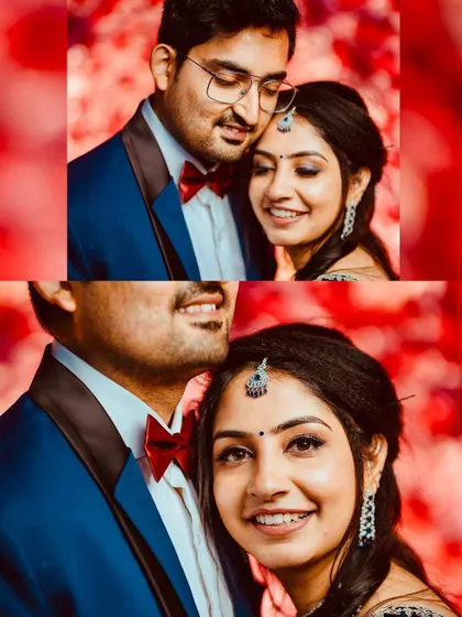 A close-up collage showing the tender and happy moments between the couple.
