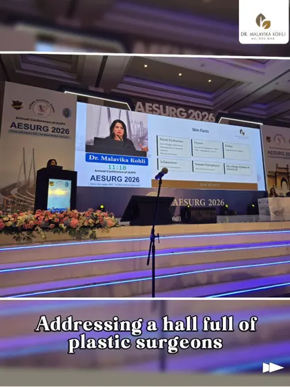 On stage at AESURG 2026, discussing the science behind effective skincare. It is vital that surgical procedures are supported by a strong, evidence-based topical regimen for the best possible results.