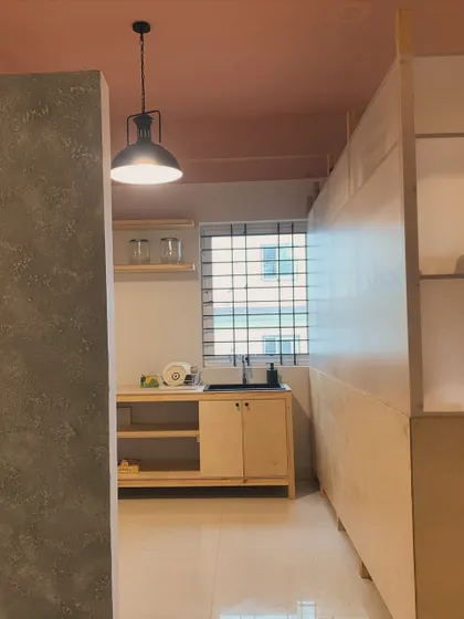 A peek into our pantry and wash up area. It's a functional, clean space that's essential to the pottery process, from washing clay off your hands to grabbing a cup of tea.