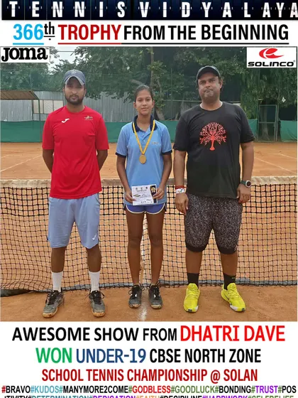 Dhatri Dave winning the U-19 CBSE North Zone School Tennis Championship.