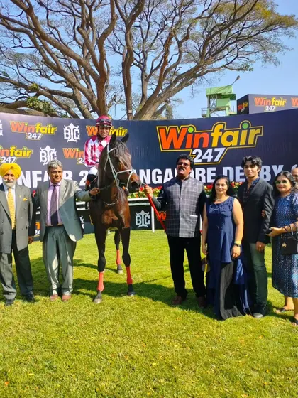 Masato, with jockey Imran Chisty, after winning The Mysore Race Club Trophy.
