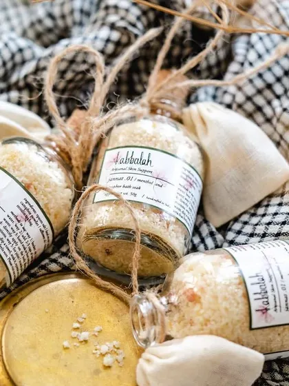 A collection of my bath salt bottles. A warm bath with these salts is the perfect way to unwind and balance your entire body.