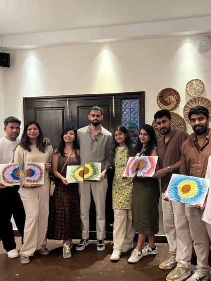 A group of friends who booked a private texture art workshop. It's a perfect idea for a creative get-together.