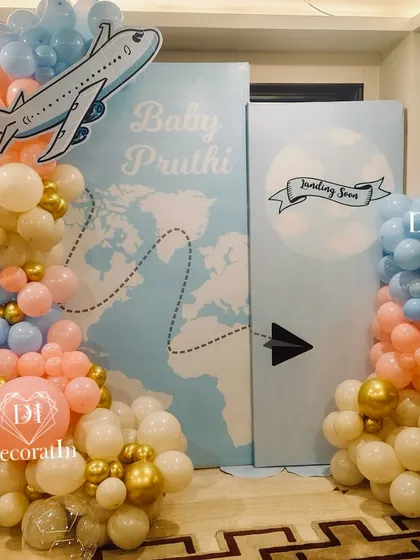 A duplicate of ID 182, showing the "Landing Soon" travel-themed baby shower backdrop.
